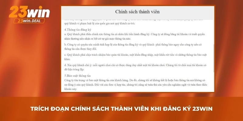 Trích đoạn chính sách thành viên khi đăng ký 23Win